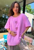 Izi Cheesecloth Button Tee Candy